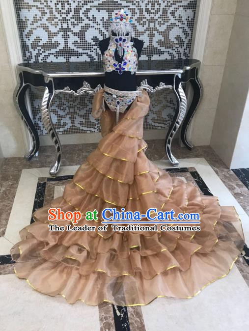 Top Grade Children Stage Performance Costume Catwalks Modern Dance Bikini Dress and Headwear for Kids