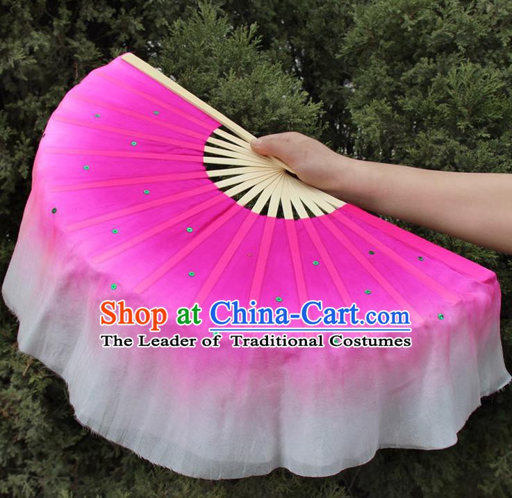 Top Grade Chinese Folk Dance Folding Fans Dance Fans Yangko Pink Silk Fans for Women