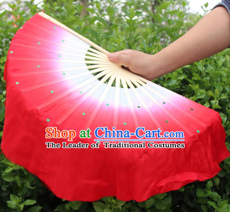 Top Grade Chinese Folk Dance Folding Fans Dance Fans Yangko Red Silk Fans for Women