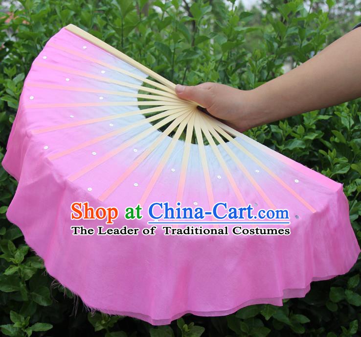 Top Grade Chinese Folk Dance Folding Fans Dance Fans Yangko Pink Silk Fans for Women