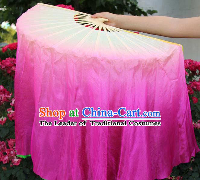 Top Grade Chinese Folk Dance Rosy Folding Fans Yangko Dance Silk Ribbon Fan for Women