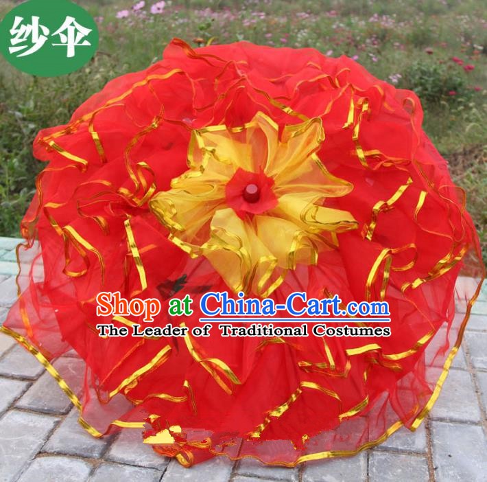 Top Grade Chinese Folk Dance Red Umbrella Yangko Dance Classical Dance Silk Umbrella for Women