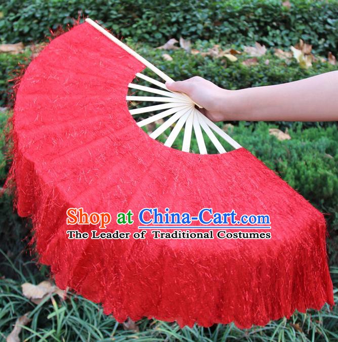 Chinese Handmade Folk Dance Red Folding Fans Yangko Dance Classical Dance Fans for Women