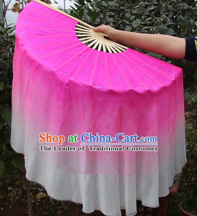 Chinese Handmade Folk Dance Rosy Ribbons Folding Fans Yangko Dance Classical Dance Fans for Women