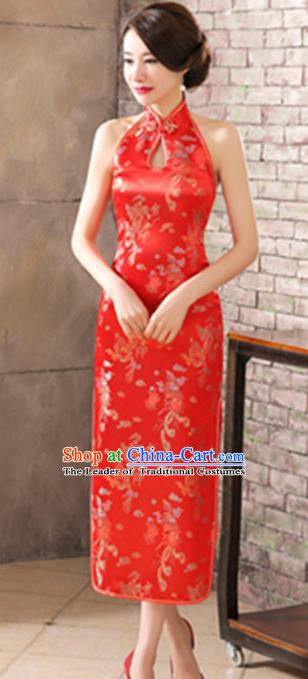 Top Grade Chinese National Costume Elegant Phoenix Brocade Cheongsam Tang Suit Red Qipao Dress for Women