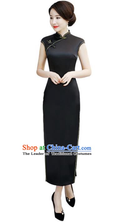 Top Grade Chinese National Costume Elegant Black Cheongsam Tang Suit Qipao Dress for Women