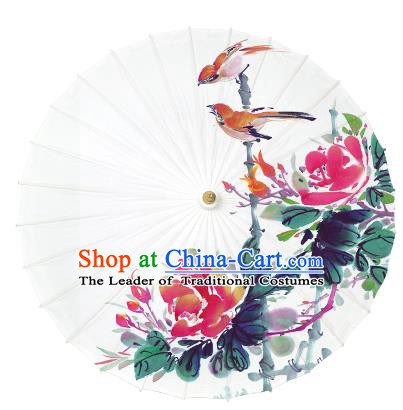 Chinese Handmade Paper Umbrella Folk Dance Painting Flowers Birds Oil-paper Umbrella Yangko Umbrella