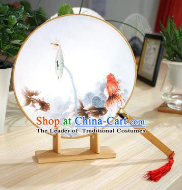 Chinese Traditional Round Fans Handmade Printing Goldfish Circular Fan China Ancient Palace Fans