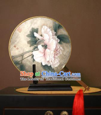 Chinese Traditional Circular Fans Handmade Printing Peony Round Fan China Ancient Palace Dance Fans