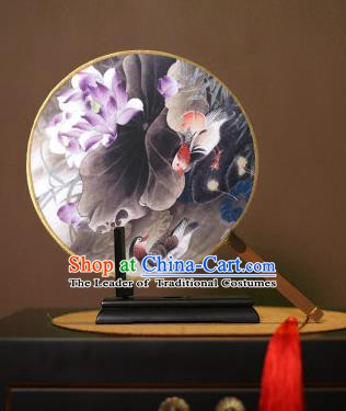 Chinese Traditional Circular Fans Handmade Printing Lotus Goldfish Round Fan China Ancient Palace Dance Fans