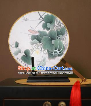 Chinese Traditional Circular Fans Handmade Printing Lotus Leaf Round Fan China Ancient Palace Dance Fans