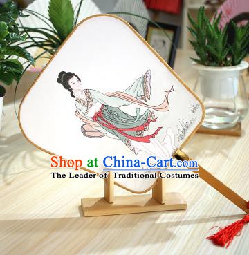 Chinese Traditional Printing Beauty Fans Handmade Square Fan China Ancient Palace Dance Fans