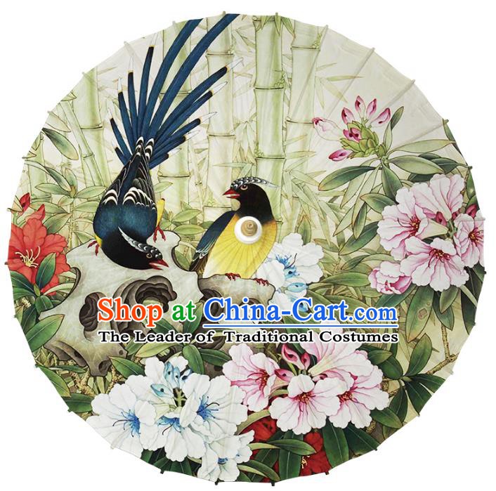 Chinese Traditional Artware Paper Umbrella Classical Dance Umbrella Printing Flowers Birds Oil-paper Umbrella Handmade Umbrella