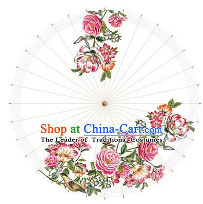 Chinese Traditional Artware Paper Umbrella Printing Rose Flowers Oil-paper Umbrella Handmade Umbrella