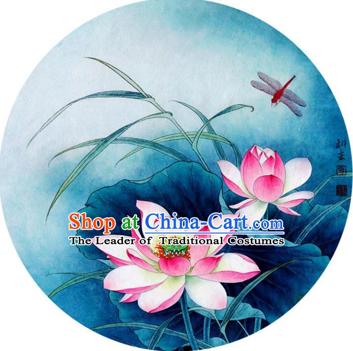 Chinese Traditional Artware Paper Umbrellas Printing Lotus Blue Oil-paper Umbrella Handmade Umbrella