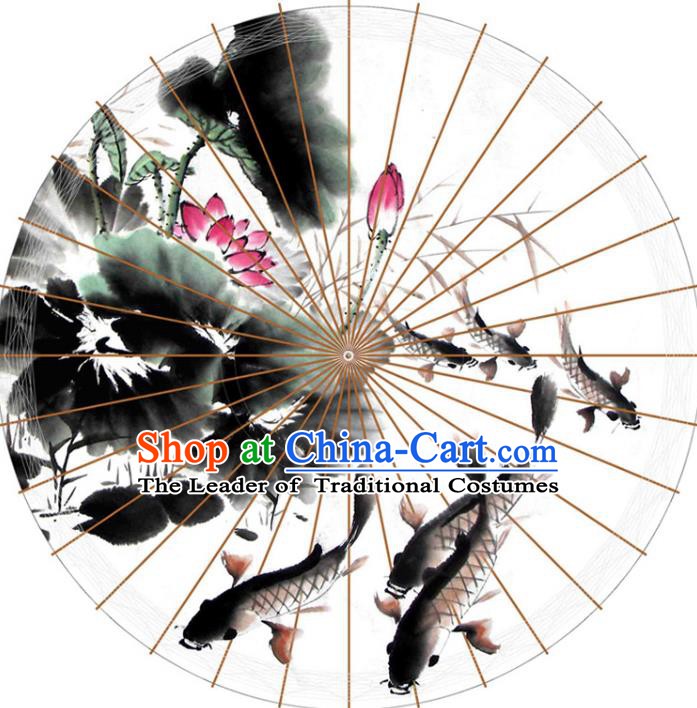 Chinese Traditional Artware Paper Umbrellas Printing Lotus Fishes Oil-paper Umbrella Handmade Umbrella