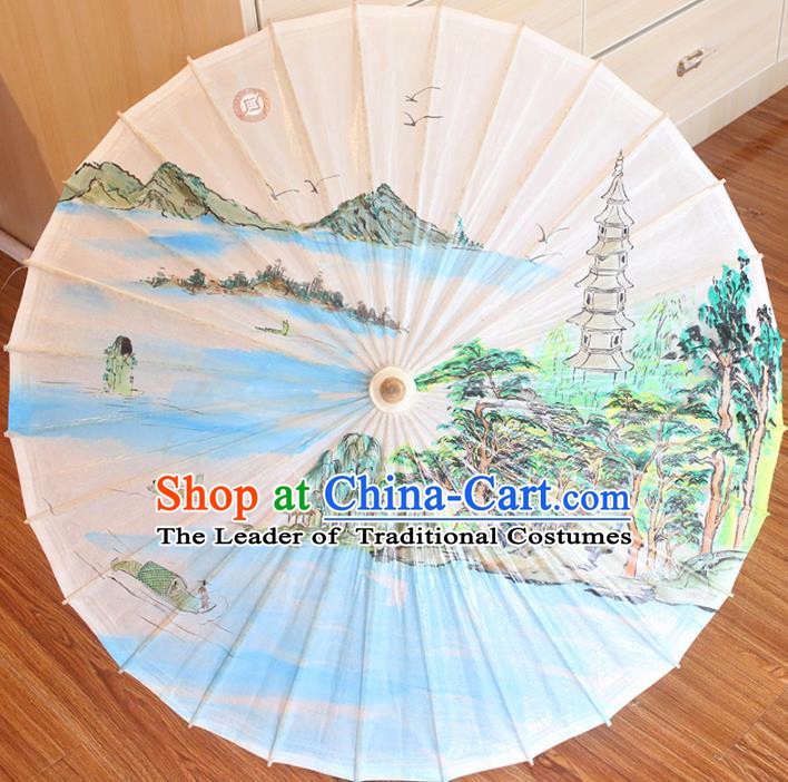 Chinese Traditional Artware Dance Umbrella Printing Pagoda Paper Umbrellas Oil-paper Umbrella Handmade Umbrella