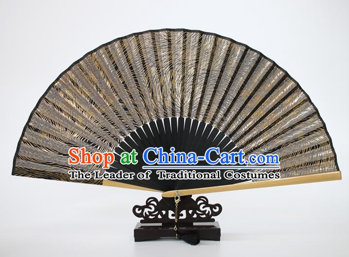 Chinese Traditional Artware Handmade Folding Fans Golden Silk Accordion Fans