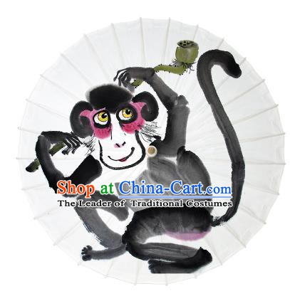 Chinese Traditional Artware Dance Umbrella Ink Painting Monkey Paper Umbrellas Oil-paper Umbrella Handmade Umbrella