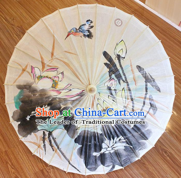 Chinese Traditional Artware Dance Umbrella Hand Painting Lotus Paper Umbrellas Oil-paper Umbrella Handmade Umbrella