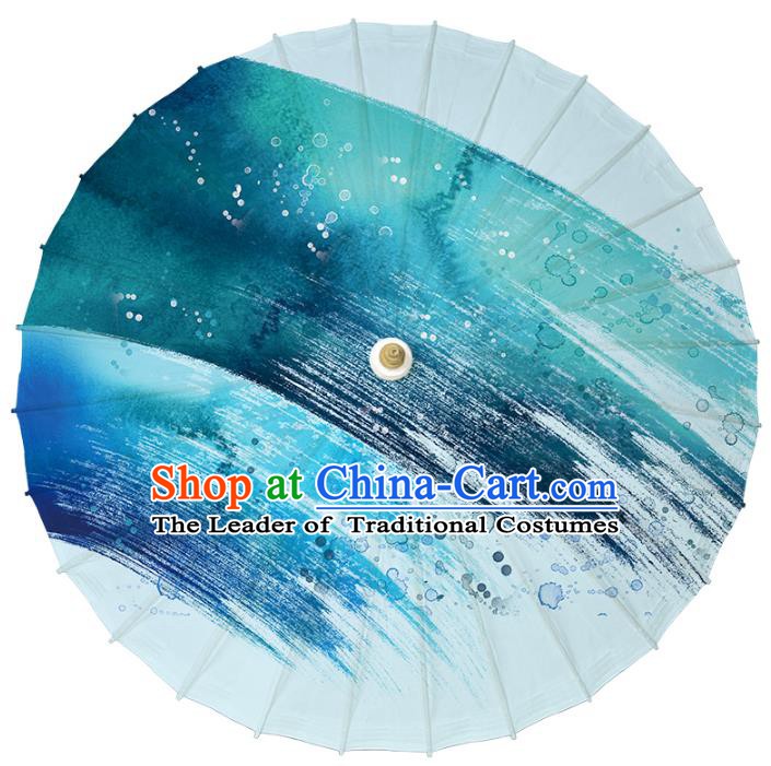 Chinese Traditional Artware Dance Umbrella Printing Blue Paper Umbrellas Oil-paper Umbrella Handmade Umbrella