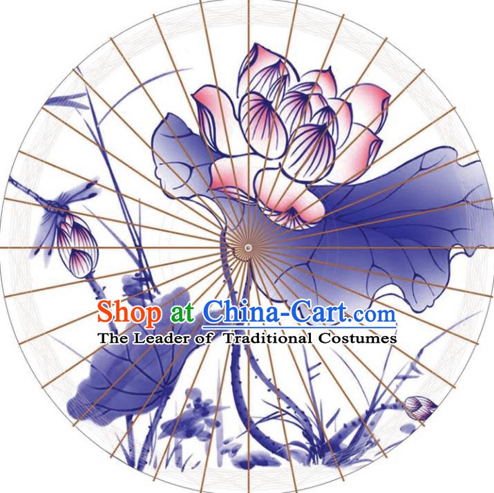 Chinese Traditional Artware Paper Umbrellas Printing Lotus Oil-paper Umbrella Handmade Umbrella