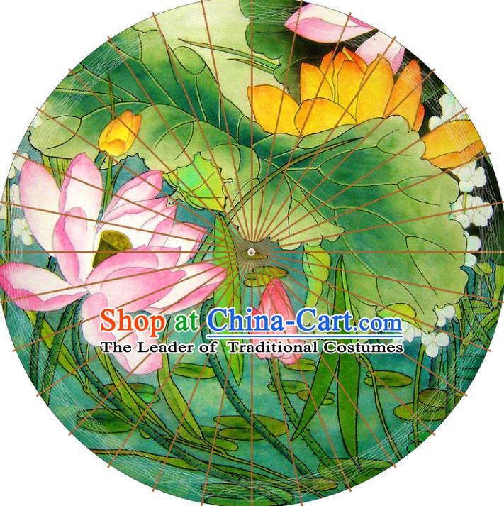 Chinese Traditional Artware Green Paper Umbrellas Printing Lotus Flowers Oil-paper Umbrella Handmade Umbrella