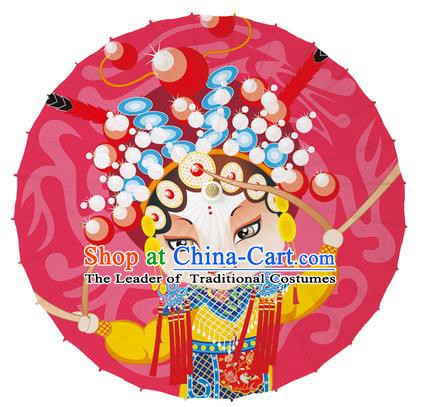 Chinese Traditional Artware Red Paper Umbrellas Printing Peking Opera Magic Warriors Oil-paper Umbrella Handmade Umbrella