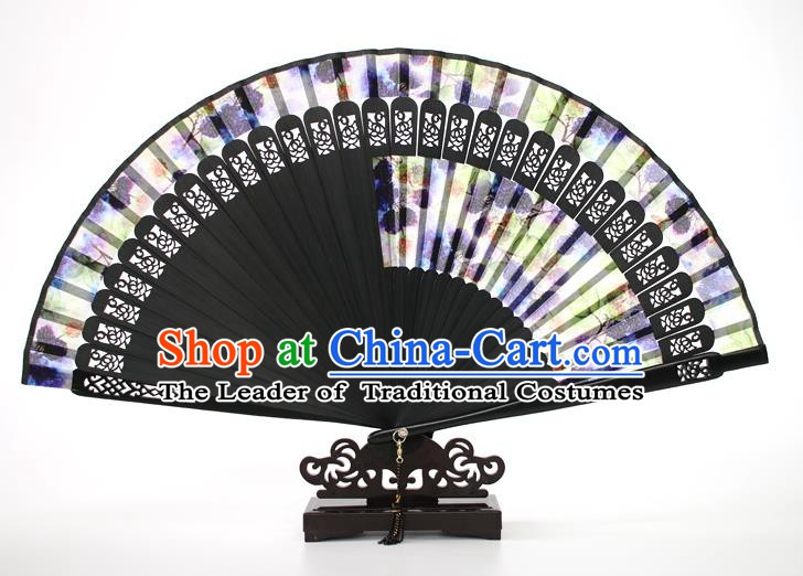 Chinese Traditional Artware Handmade Folding Fans Purple Silk Fans Accordion