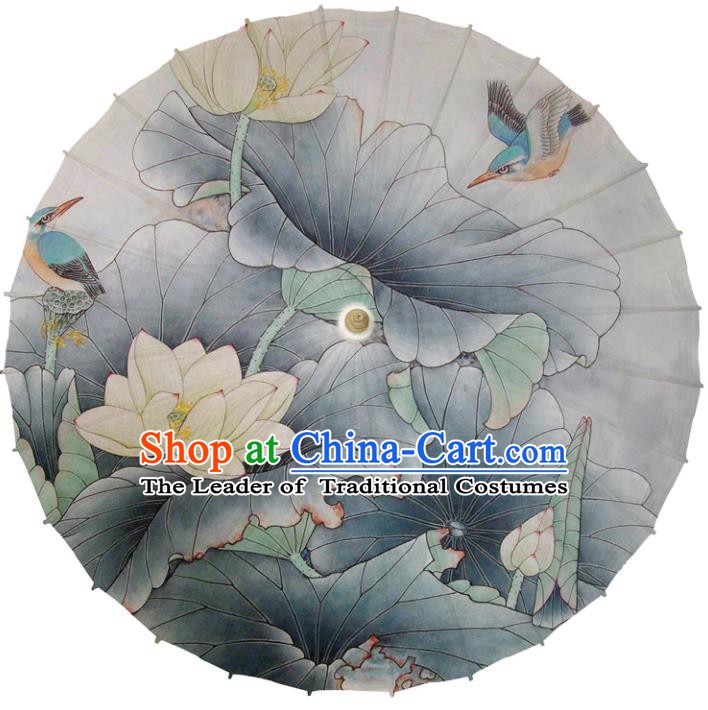 Chinese Traditional Artware Dance Umbrella Printing Lotus Grey Paper Umbrellas Oil-paper Umbrella Handmade Umbrella