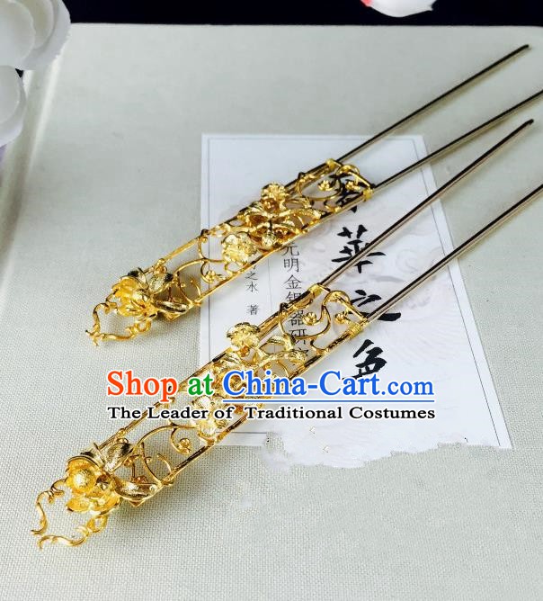 Chinese Handmade Classical Hair Accessories Golden Flowers Hairpin Hair Sticks Hanfu Hairpins for Women