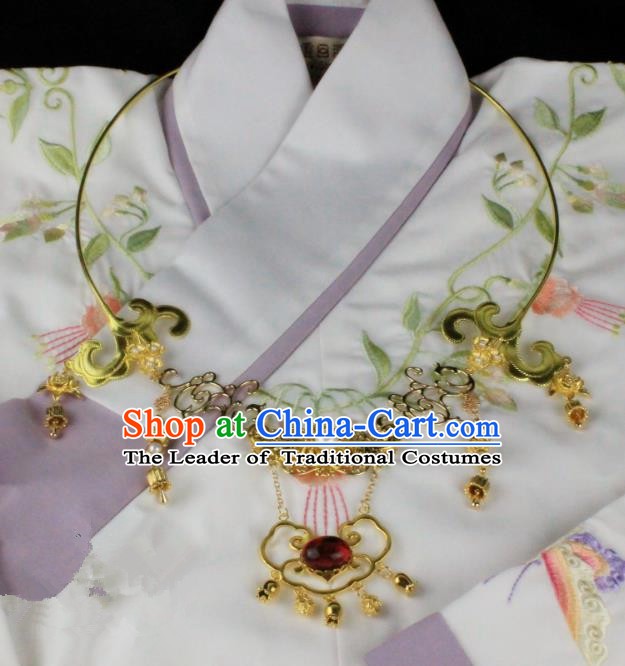 Chinese Handmade Classical Wedding Accessories Princess Golden Necklace Hanfu Necklet for Women