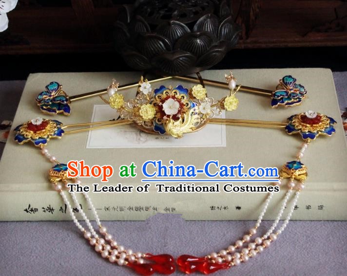 Chinese Handmade Classical Hair Accessories Wedding Hairpins Hanfu Phoenix Coronet Complete Set for Women