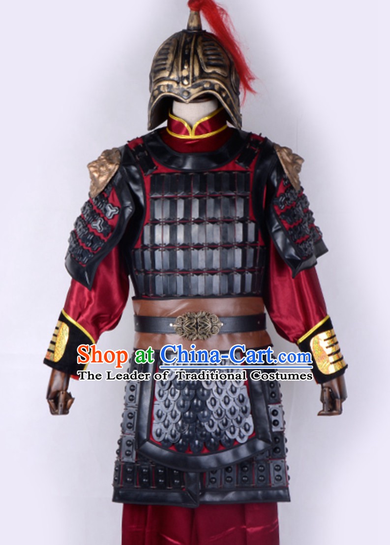 Ancient Chinese Folk Legend Character Hua Mulan Armor Costume and Helmet Complete Set