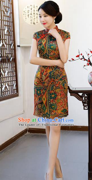 Chinese Traditional Short Mandarin Qipao Dress National Costume Printing Cheongsam for Women