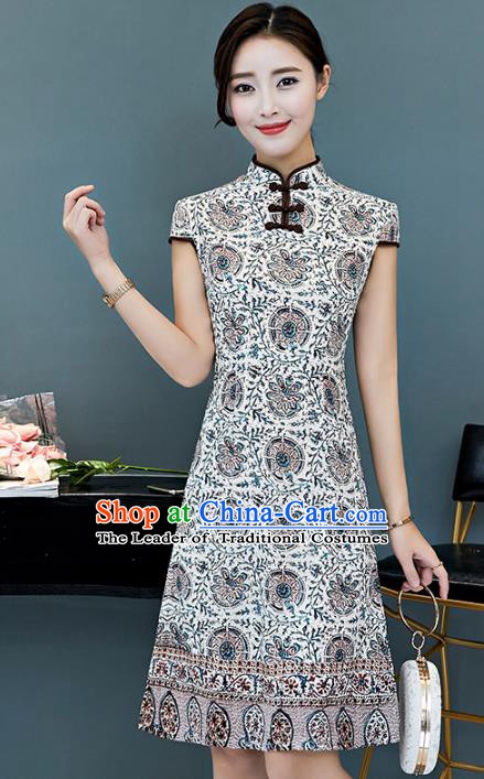 Chinese Traditional Printing Mandarin Qipao Dress National Costume Tang Suit Cheongsam for Women