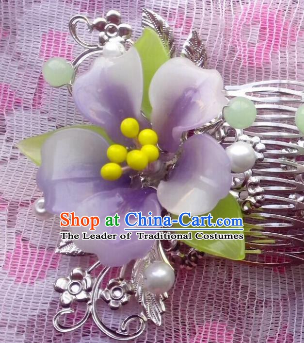 Traditional Chinese Ancient Hair Accessories Purple Flower Hair Comb Hairpins for Women