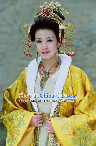 Chinese Ancient Tang Dynasty Empress Zhangsun of Li Shimin Embroidered Dress Replica Costume for Women