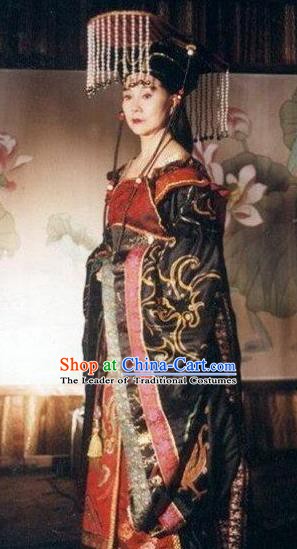 Chinese Ancient Tang Dynasty Queen Wu Zetian Embroidered Replica Costume and Headpiece Complete Set for Women