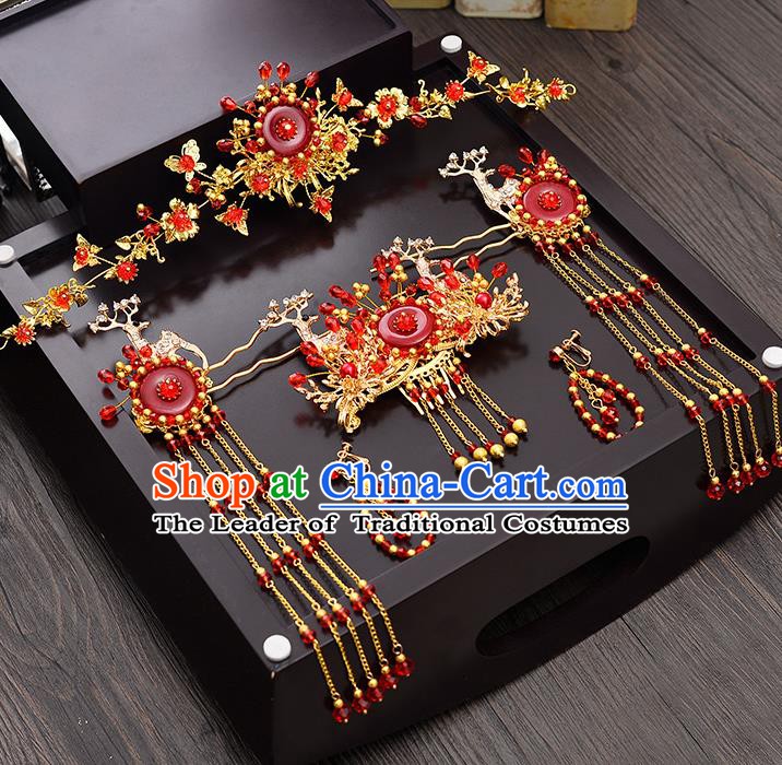 Traditional Chinese Ancient Bride Hair Accessories Xiuhe Suit Hairpins Phoenix Coronet Complete Set for Women