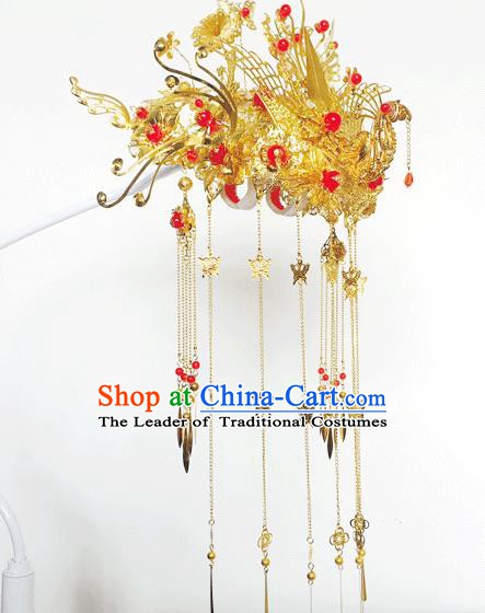 Traditional Chinese Ancient Wedding Phoenix Coronet Hair Accessories Tassel Hairpins for Women