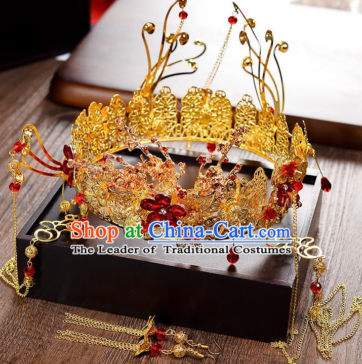 Traditional Chinese Ancient Bride Hair Accessories Xiuhe Suit Phoenix Coronet Hairpins for Women