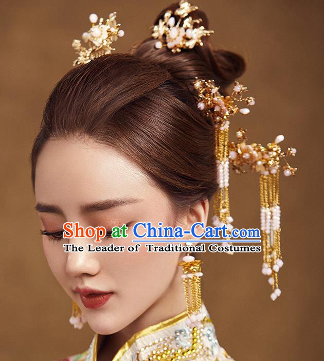 Traditional Chinese Ancient Bride Hair Accessories Xiuhe Suit Hairpins Hair Combs Complete Set for Women