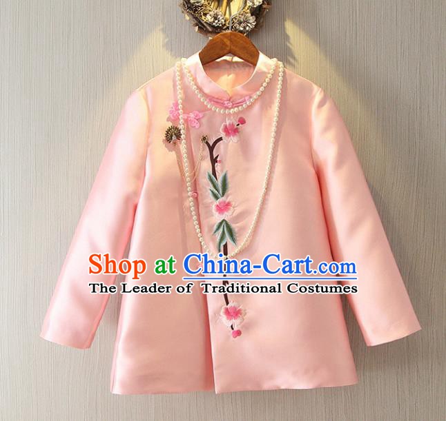 Chinese Traditional National Cheongsam Jacket Tangsuit Embroidered Pink Coats for Women