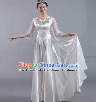 Top Grade Stage Performance Compere Costume, Professional Chorus Singing Group White Dress for Women