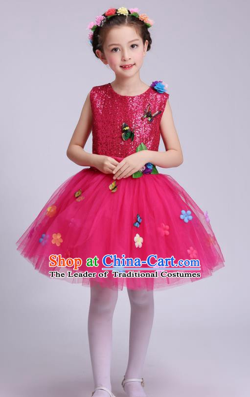 Top Grade Children Modern Dance Costume, Professional Chorus Sing Group Rosy Dress for Kids