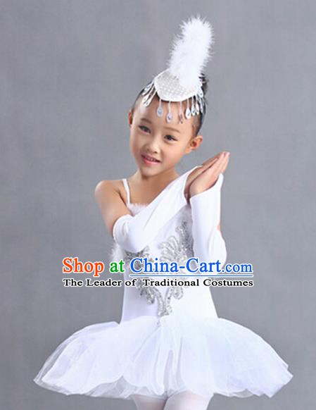 Top Grade Stage Performance Swan Dance Costume, Professional Ballet Modern Dance Clothing for Kids