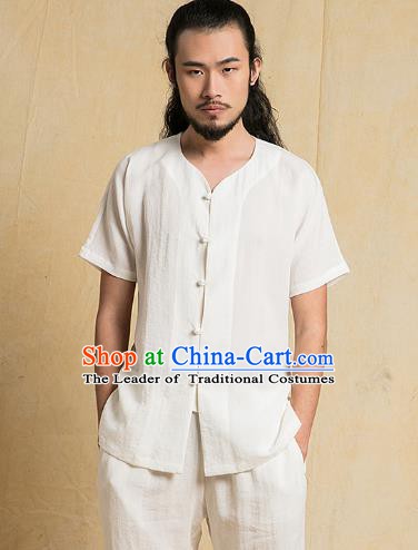 Chinese Kung Fu Costume Martial Arts Gongfu White Linen Suits Wushu Tang Suits Tai Chi Clothing for Men