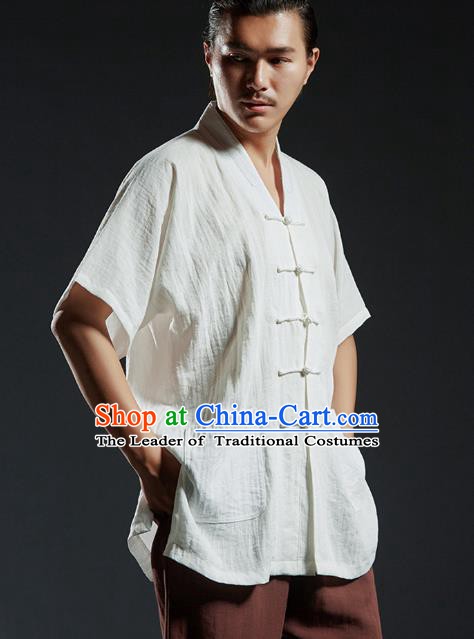 Chinese Kung Fu Costume Tang Suits White Shirts Martial Arts Gongfu Wushu Tai Chi Clothing for Men