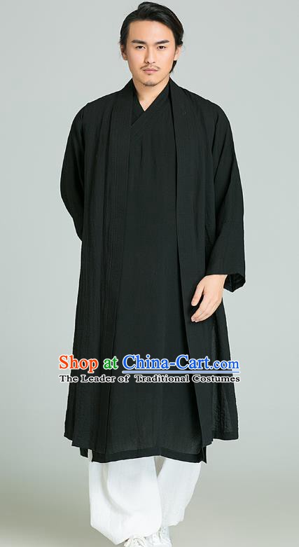 Top Grade Kung Fu Costume Martial Arts Training Black Long Gown Gongfu Wushu Tang Suit Clothing for Men